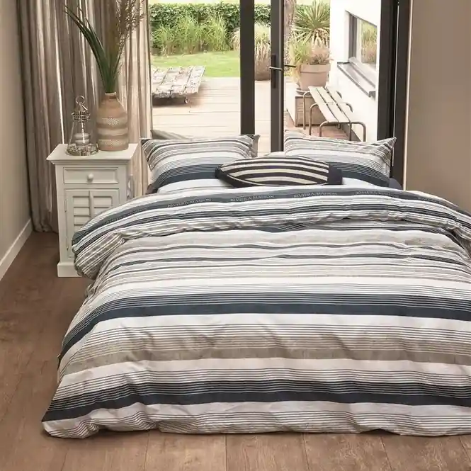 Riviera Maison Sturdy Stripe Dekbedovertrek Marineblauw Katoen Voordeelprijs
