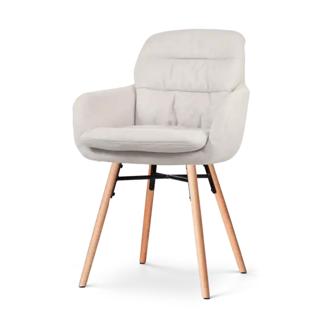Nolon Nena-Mia Eetkamerstoel Beige - met Armleuning - Houten Poten Beste Prijs
