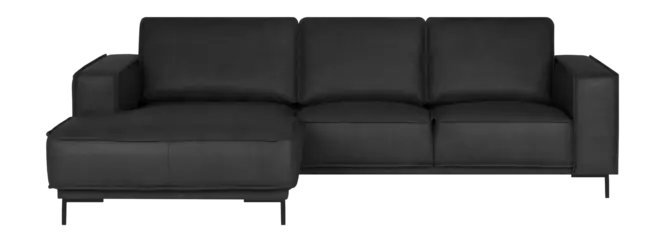 Aanbieding by fonQ Brisk Hoekbank met Chaise Longue Links - Buffelleer - Zwart
