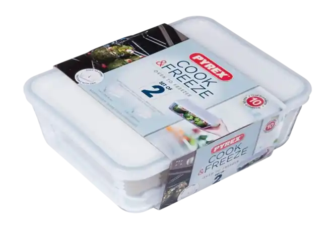 Pyrex Cook & Freeze Ovenschaal Rechthoek met Deksel 1,5 / 2,6 L (2-Delig) Tijdelijk Beschikbaar