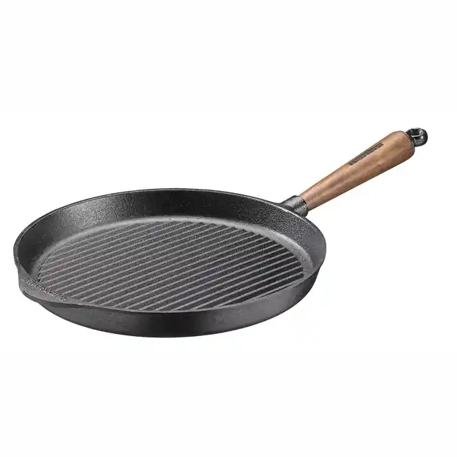 Betrouwbaar Skeppshult Gietijzer Grillpan Walnoothout Handgreep 28 cm